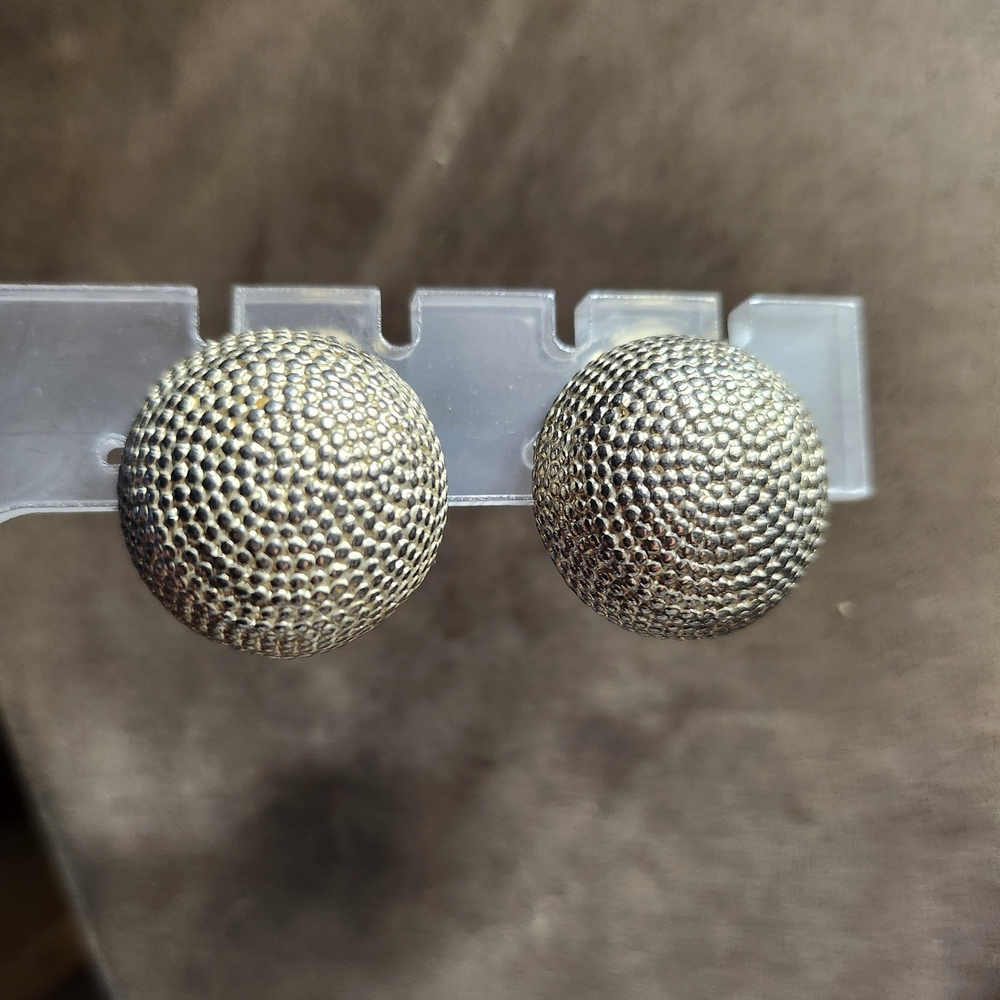 Vintage Norma Jean Textured Dome Clip-On Earrings | Silver Tone Signed